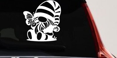 Gnome With Butterfly Butterflies Car or Truck Window Vinyl Decal Sticker