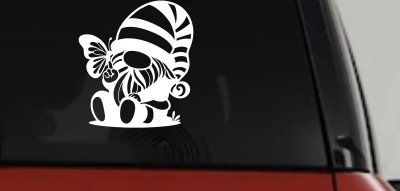 Gnome With Butterfly Butterflies Car or Truck Window Vinyl Decal Sticker