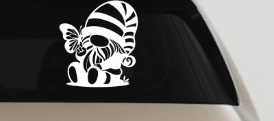 Gnome With Butterfly Butterflies Car or Truck Window Vinyl Decal Sticker