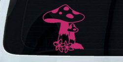 Big and small Mushroom with Flowers Car or Truck Window Vinyl Decal Sticker (Hot Pink)