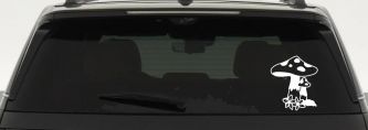 Big and small Mushroom with Flowers Car or Truck Window Decal Sticker (White)