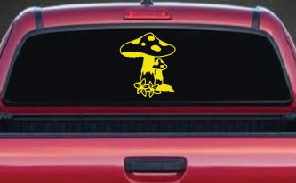 Big and small Mushroom with Flowers Car or Truck Window Decal Sticker (Yellow)