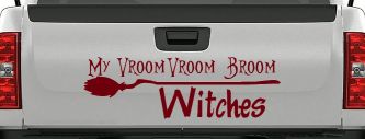 My Vroom Vroom Broom Witches Car or Truck Window Vinyl Decal Sticker (Burgundy)