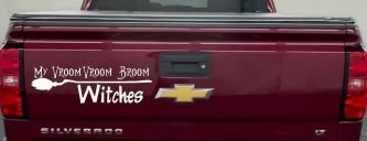 My Vroom Vroom Broom Witches Car or Truck Window Decal Sticker (White)