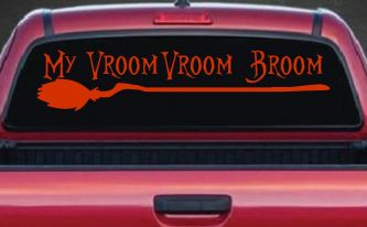 My Vroom Vroom Broom Car or Truck Window Decal Sticker (Orange Red)