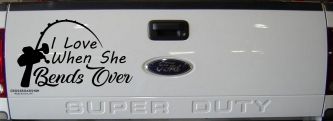 I Love When She Bends Over Fishing Pole Car or Truck Window Decal Sticker (Black)