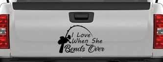 I Love When She Bends Over Fishing Pole Car or Truck Window Decal Sticker (Black)