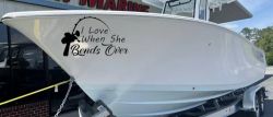 I Love When She Bends Over Fishing Pole Car or Truck Window Decal Sticker (Black)