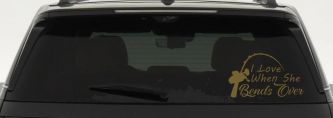 I Love When She Bends Over Fishing Pole Car or Truck Window Decal Sticker (Gold)