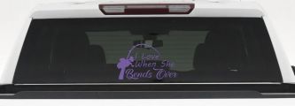 I Love When She Bends Over Fishing Pole Car or Truck Window Decal Sticker (Purple)