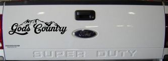 God's Country Mountains Car or Truck Window Decal Sticker (Black)