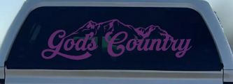 God's Country Mountains Car or Truck Window Decal Sticker (Violet)
