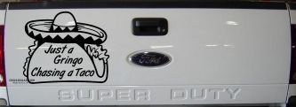 Just A Gringo Chasing a Taco Car or Truck Window Vinyl Decal Sticker (Black)