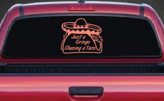 Just A Gringo Chasing a Taco Car or Truck Window Decal Sticker (Coral)