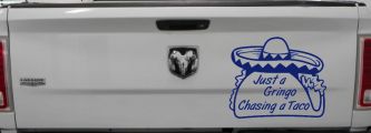 Just A Gringo Chasing a Taco Car or Truck Window Decal Sticker (Navy)