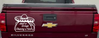 Just A Gringo Chasing a Taco Car or Truck Window Decal Sticker (White)