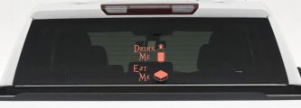 Drink Me Eat Me Alice Wonderland Vinyl Car or Truck Window Decal Sticker (Coral)