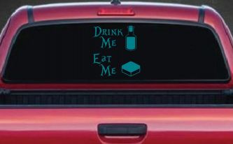 Drink Me Eat Me Alice Wonderland Vinyl Car or Truck Window Decal Sticker (Turquoise Blue)