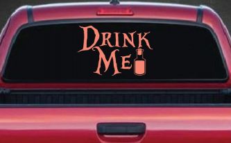 Drink Me Eat Me Alice Wonderland Vinyl Car or Truck Window Decal Sticker (Coral)