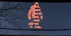 American Flag Bigfoot Vinyl Car or Truck Window Decal Sticker (Coral)