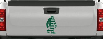 American Flag Bigfoot Vinyl Car or Truck Window Decal Sticker (Dark Green)