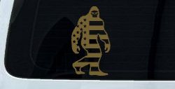 American Flag Bigfoot Vinyl Car or Truck Window Decal Sticker (Gold)