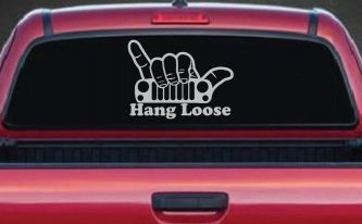 Hang Loose in a Jeep Car or Truck Window Vinyl Decal Sticker (Light Gray)