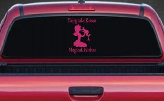 Fairytale Kisses Magical Wishes Car or Truck Window Vinyl Decal Sticker (Hot Pink)