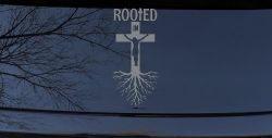 Rooted in Christ Car or Truck Window Vinyl Decal Sticker (Telegrey)