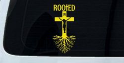Rooted in Christ Car or Truck Window Vinyl Decal Sticker (Yellow)