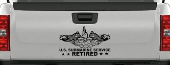 U.S. Submarine Service Retired with Dolphins Car or Truck Window Vinyl Decal Sticker (Black)
