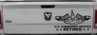U.S. Submarine Service Retired with Dolphins Car or Truck Window Vinyl Decal Sticker (Black)