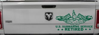 U.S. Submarine Service Retired with Dolphins Car or Truck Window Vinyl Decal Sticker (Dark Green)