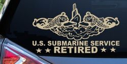 U.S. Submarine Service Retired with Dolphins Car or Truck Window Vinyl Decal Sticker (Desert Sand)