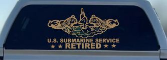 U.S. Submarine Service Retired with Dolphins Car or Truck Window Vinyl Decal Sticker (Light Brown)