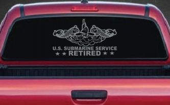 U.S. Submarine Service Retired with Dolphins Car or Truck Window Vinyl Decal Sticker (Telegrey)