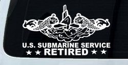 U.S. Submarine Service Retired with Dolphins Car or Truck Window Decal Sticker