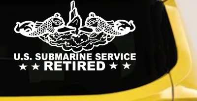U.S. Submarine Service Retired with Dolphins Car or Truck Window Vinyl Decal Sticker