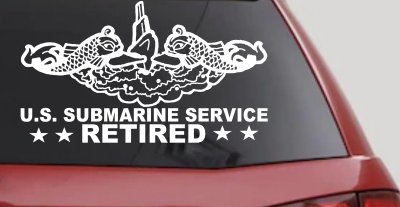 U.S. Submarine Service Retired with Dolphins Car or Truck Window Vinyl Decal Sticker