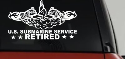 U.S. Submarine Service Retired with Dolphins Car or Truck Window Vinyl Decal Sticker (White)