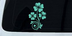 Four Leaf Clover Hearts Swirl Vine Car or Truck Window Vinyl Decal Sticker (Mint)