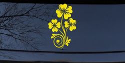 Four Leaf Clover Hearts Swirl Vine Car or Truck Window Vinyl Decal Sticker (Yellow)