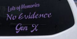 Lots of Memories No Evidence Gen X Car or Truck Window Vinyl Decal Sticker (Purple)