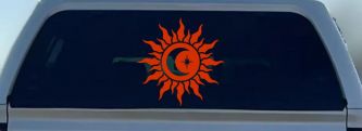 Sun Moon Star Car or Truck Vinyl Window Decal Sticker (Orange Red)