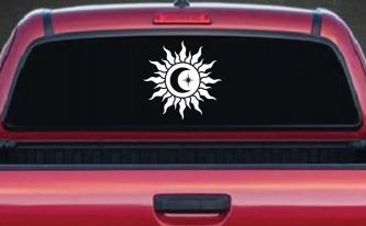 Sun Moon Star Car or Truck Vinyl Window Decal Sticker (White)