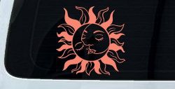 Sun and Moon Kissing Car or Truck Vinyl Window Decal Sticker (Coral)
