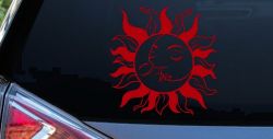 Sun and Moon Kissing Car or Truck Vinyl Window Decal Sticker (Red)