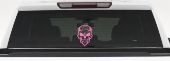 Metal Head Heavy Metal Rock Skull Car or Truck Vinyl Window Decal Sticker (Pink)