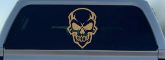 Skull Metal Style Car or Truck Vinyl Window Decal Sticker (Light Brown)