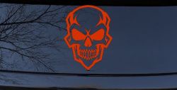 Skull Metal Style Car or Truck Vinyl Window Decal Sticker (Orange Red)